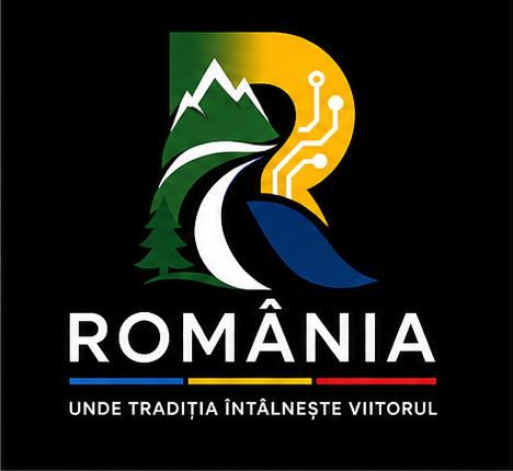Logo România complet pe fundal negru