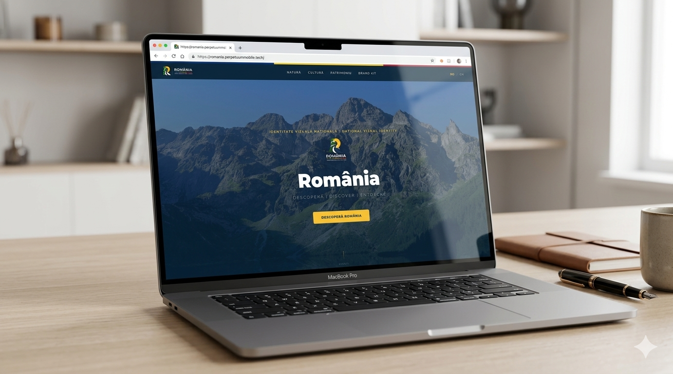 Website România afișat pe laptop